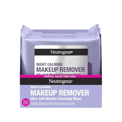 Image of Neutrogena Makeup Remover Night Calming Cleansing Towelettes, Disposable Nighttime Face Wipes to Remove Dirt, Oil &amp; Makeup, 25 ct, Twin Pack