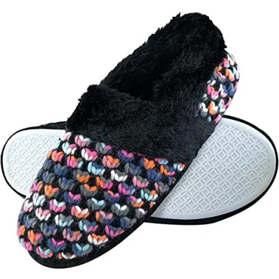 Image of Dunlop Womens Ladies Cute Fluffy Plush Winter Warm Luxury Comfort Knitted House Slippers Black Size 4 (UK Shoe)