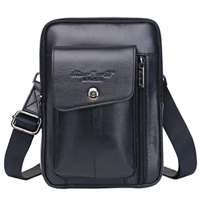 Image of Xieben Vintage Leather Shoulder Messenger Bag for Men Women Phone Holder Holster Travel Business Fanny Crossbody Pack Wallet Belt Satchel Sling Chest Pouch Black