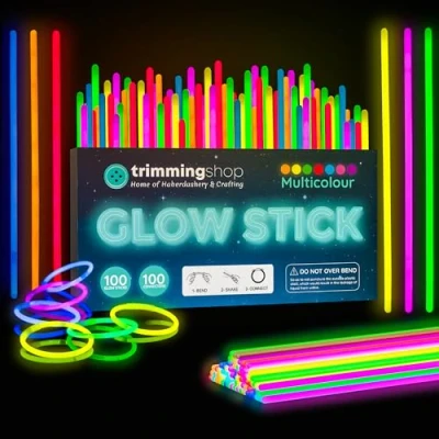 Image of 100pcs Premium 8 Inch Glow Sticks With Connectors To Make Neon Necklace Wrist Band Bracelets, Party Favours, Bag Fillers for Kids Accessories, Long lasting Children