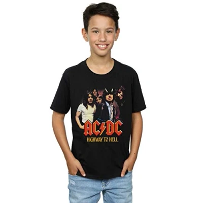 Image of Absolute Cult ACDC Boys Highway to Hell Group T Shirt Black 3 4 Years