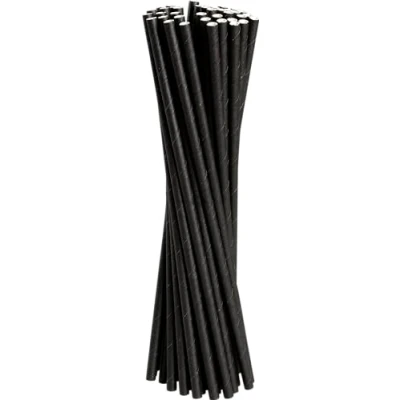 Image of Abena Gastro Black Paper Straws Pack of 100 Biodegradable Drink Milkshake Cocktail Drinking Long Disposable