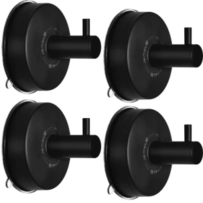 Image of JOMOLA Suction Hooks for Bathroom Black Shower Stainless Steel Towel Hook Cup Tea Holders Kitchen Removable Sucker Glass Hanger 4PCS
