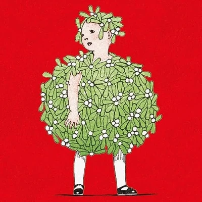 Image of Museums &amp; Galleries Christmas Cards Pack of 8 Mistletoe Girl Illustration Eco Friendly Recyclable