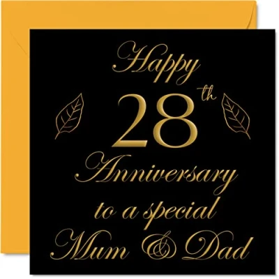Image of Special 28th Anniversary Card for Dad Mum Parents &amp; Happy 28 Wedding Cards from Son Daughter Family, 145mm x Greeting Twenty Eighth Anniversaries