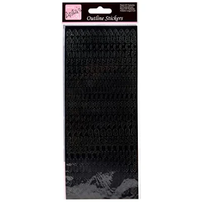 Image of Anitas Outline Stickers, Alphabet, Black, For Scrapbooking, Card Making, Kids Play, Homework, Art, Craft, Embelish, Decorative, Paper, Card, Glass, Metal, Plastic, Foam