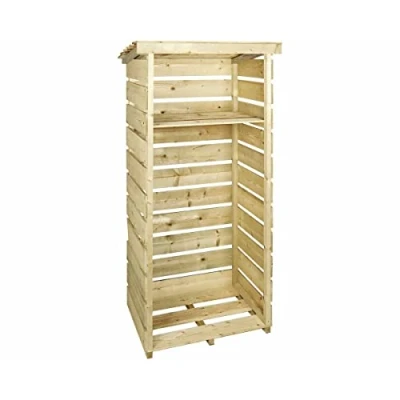Image of CHARLES BENTLEY FSC Certified, Wooden Log Store, Garden, Single Tall Heavy Duty, Firewood Storage, Treated Wood, Slatted Design, Slanted Roof, Raised Floor, Spruce (182.3x76x53.2cm)