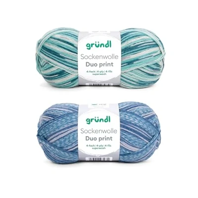 Image of Gründl Sock Wool Duo Knitting Set of 2 x 100 g Yarn (75% Virgin (Superwash), 25% Polyamide) + Instructions (English Language not Guaranteed), Blue