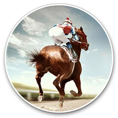 Image of Vinyl Stickers (Set of 2) 10cm Horse Racing Equestrian Jockey Decals for Laptops,Tablets,Luggage,Scrap Booking,Fridges, 13263