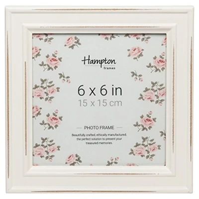 Image of Hampton Frames PALOMA Distressed Square Picture Photo Frame White 6x6 (15x15cm) PAL301966W
