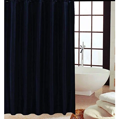 Image of KAV Polyester Fabric Shower Mould and Mildew Resistant Curtain with Metal Button Hole Bathroom Accessories, Waterproof Black, 180x220 cm