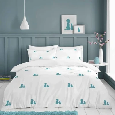 Image of GC GAVENO CAVAILIA Embroidered Bedding Double Duvet Set Poly Cotton Cover Sets With Pillowcases Animal Comforter Bed (200x200 cm) White/Teal