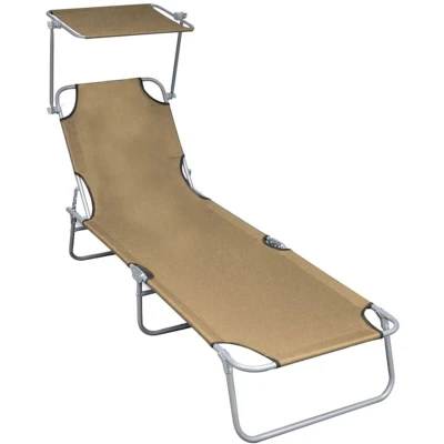 Image of vidaXL Folding Sun Lounger with Canopy Taupe Aluminium