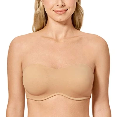 Image of Delimira Women&#039;s Smooth Seamless Invisible Underwire Strapless Minimizer Bra Taupe 32B