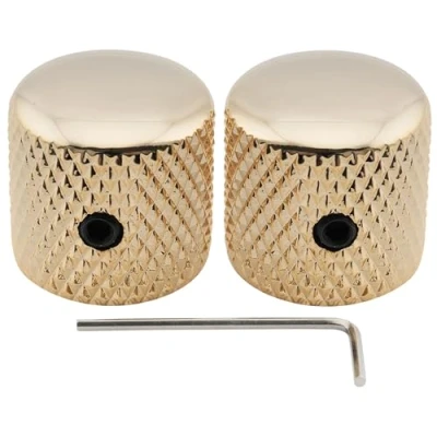 Image of Musiclily Pro 1/4&quot; Steel Fine Knurled Dome Knobs Universal Fitting Control with Set Screw for Electric Guitar or Bass, Gold (Set of 2)