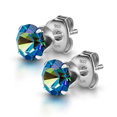 Image of Amberta Women&#039;s 925 Sterling Silver Lumini Crystal Blue Collection Stud Earrings: Bermuda