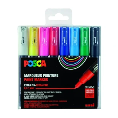 Image of uni ball 186708 POSCA Marker with Extra Fine Bullet Tip, Set of 8