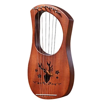 Image of Pgyewhdf 7 String Lyre Harp Mahogany Solid Wooden Metal Strings Stringed Instruments