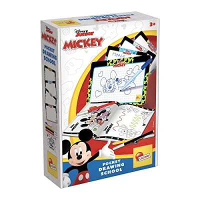 Image of Lisciani MICKEY POCKET DRAWING SCHOOL Learn to Draw Kit for Kids Includes 4 Erasable Mini Whiteboards and Colored Pens Promotes Creativity, Hand Eye Coordination Portable Art Travel