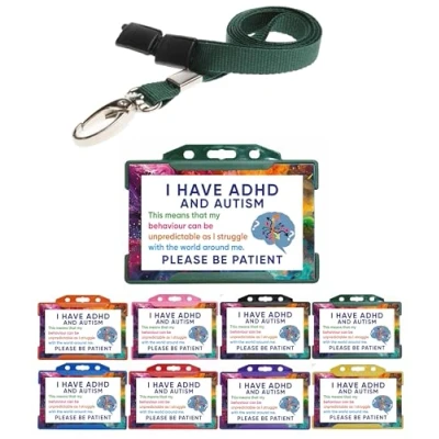 Image of QUANTUM LEAP ADHD and Autism Disability ID Card with Green Holder Lanyard