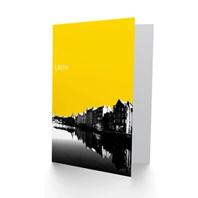 Image of Wee Blue Coo Leith Shore Edinburgh Scottish Landmark Yellow Greetings Card