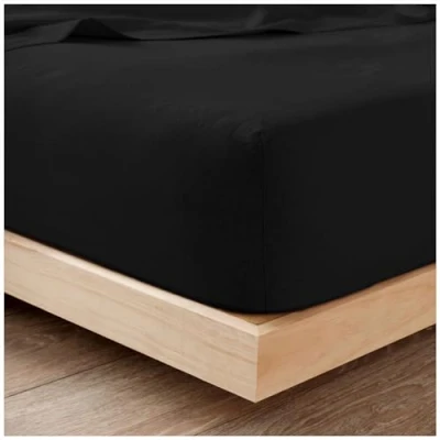 Image of Plain Flannel Fitted Sheet 100% Brushed Cotton Bedding Sheets For Double Bed 25cm Deep Elastic Corner Flannelette Bedsheet &amp; Mattress Thermal (193x137Cm) Black