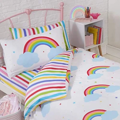 Image of Price Right Home Striped Bedroom Range Kids Duvet Cover Set, Fitted Sheet Set &amp; Curtains Available (Single Set)