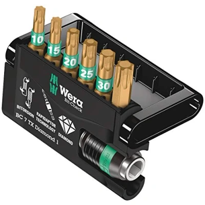 Image of Wera bit Check 7 TX Diamond 1 Anti Cam out Torx BiTorsion Long Life set for drill/drivers, TX10,15,20,25,30,40 piece, 05057415001