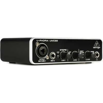 Image of Behringer UMC22 audiophile 2x2 USB audio interface with Midas microphone preamp