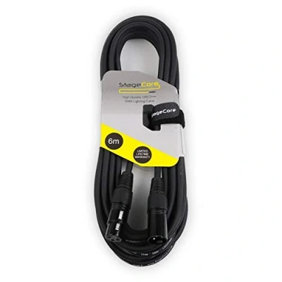 Image of StageCore SCDMX6 6 Metre 3 Pin XLR Male Female DMX Cable Lead Black