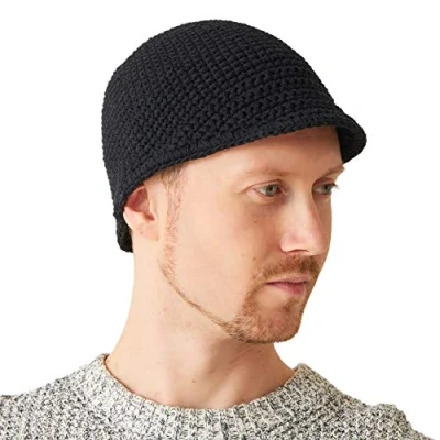 Image of Mens Kufi Beanie Hat Billed Skull Cap 100% Cotton Crochet Chemo Womens Sensitive Skin Casualbox Black(Size: One Size)
