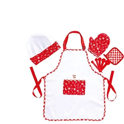 Image of Hape E3162 Chef Pack Dress Up Play Set with Cooking Accessories for Kids, Ages 3+, Red and White