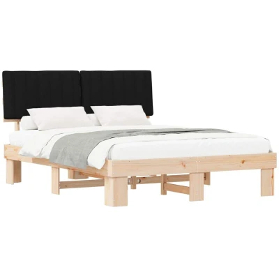 Image of vidaXL Bed Frame with Upholstered Headboard Black 150 x 200 cm