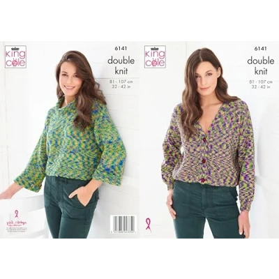 Image of King Cole Women’s Knitting Pattern Double Knit Cardigan and Sweater (6141), 32 42 (81cm 107cm) Bust