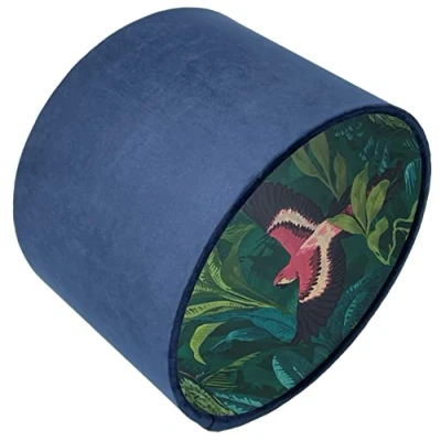 Image of Navy Blue Velvet Tropical Lampshade Ceiling Light Shade Jungle Parrot Bird Rainforest Dark Green Teal Yellow Grey Black Pink