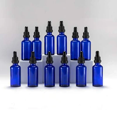 Image of YIZHAO Blue Glass Dropper Bottles 50ml, with Pipette Dropper, for Essential oil, Aromatherapy, Laboratory, Massage, Makeup, Mixing, Travel 12Pcs