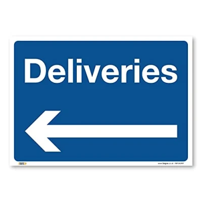 Image of Deliveries arrow left, A3 420x297mm, PVC Rigid Plastic, access, Warehouse Information Safety Signs