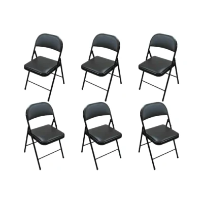 Image of Folding Faux Leather Chair Padded Event Seats Metal Frame Foldable chair, Easy Storage Comfortable Seat for Home, Dining &amp; Office Computer Desk Chairs (Black) (6)