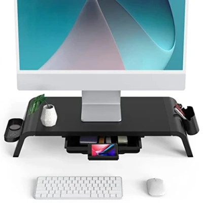 Image of Fenge Monitor Stand with Drawer, No Assembly Computer Laptop 2 Removable Storage Slot and Phone Holder, Home Office Desktop Organizer, Max Load 25 kg, Black