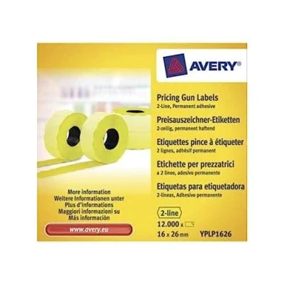 Image of Avery Zweckform YPLP1626 Price Gun Labels 2 Lines 16 x 26 MM 10 Rolls / 12,000 Yellow
