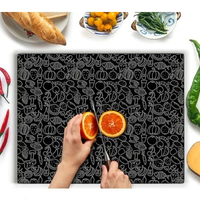 Image of Glass Chopping Board Large 50x40cm : Worktop Saver for Kitchens Durable, Hygienic Savers Scratch Resistant, Heat Proof Black Design