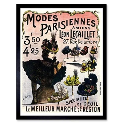 Image of Wee Blue Coo Advertising Parisian Fashion Retro Hat Art Print Framed Poster Wall Decor 12X16 Inch