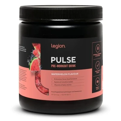 Image of Legion Pulse Pre Workout Supplement All Natural Nitric Oxide Preworkout Drink to Boost Energy, Creatine Free, Naturally Sweetened, Beta Alanine, Citrulline, (Watermelon)