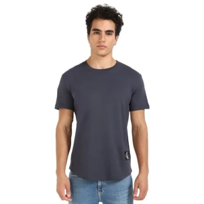 Image of Calvin Klein Jeans Badge TURN UP Sleeve Basic Tshirt, Men&#039;s, Size: Large, India ink
