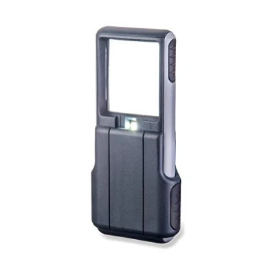 Image of Carson PO 25 MiniBrite LED Lighted Pocket 3x Magnifier with Built in Sliding Lens Cover, Grey, 2.0&quot; x 0.6&quot; 4.5&quot;