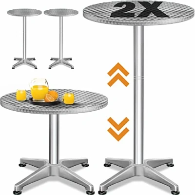 Image of CASARIA® 2x 2in1 Height Adjustable Bar Table 70 x 115 cm Aluminium Stainless Steel Round Weatherproof Outdoor Indoor Camping Bistro Garden Balcony Patio Furniture Silver