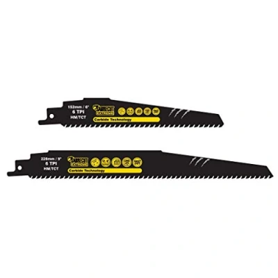 Image of 2 x SabreCut SCRSHMK1 Tungsten Carbide 152mm 228mm 6 TPI S940HM S1140HM Brick Plastic and Metal Straight Cutting Reciprocating Sabre Saw Blade Compatible with Bosch Dewalt Makita Many Others