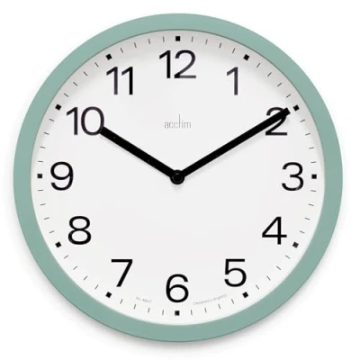 Image of Acctim Renhold Wall Clock Contemporary 25cm Kitchen/Living Room/Bedroom/Office (Cloverfield Green)