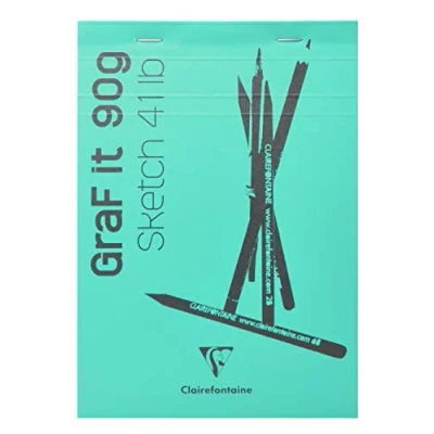 Image of Clairefontaine 96733C Graf&#039;It Stapled Pad 80 Sheets Plain Sketch Drawing Paper Detachable A6 10.5x14.8 cm 90g Turquoise Cover Pack of 5 pads