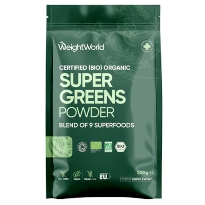 Image of Organic Super Greens Powder 200g (40 Servings) Vitamins &amp; Mineral Rich Green Soil Association Certified Blend of and Superfood GMO Free Alkaline